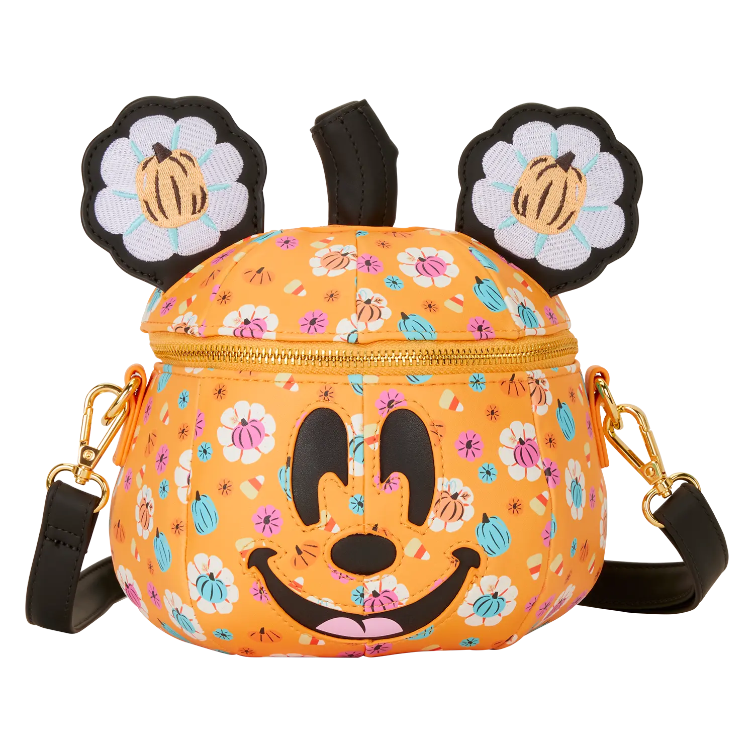 Mickey Mouse Floral Pumpkin Head Glow Figural Crossbody Bag
